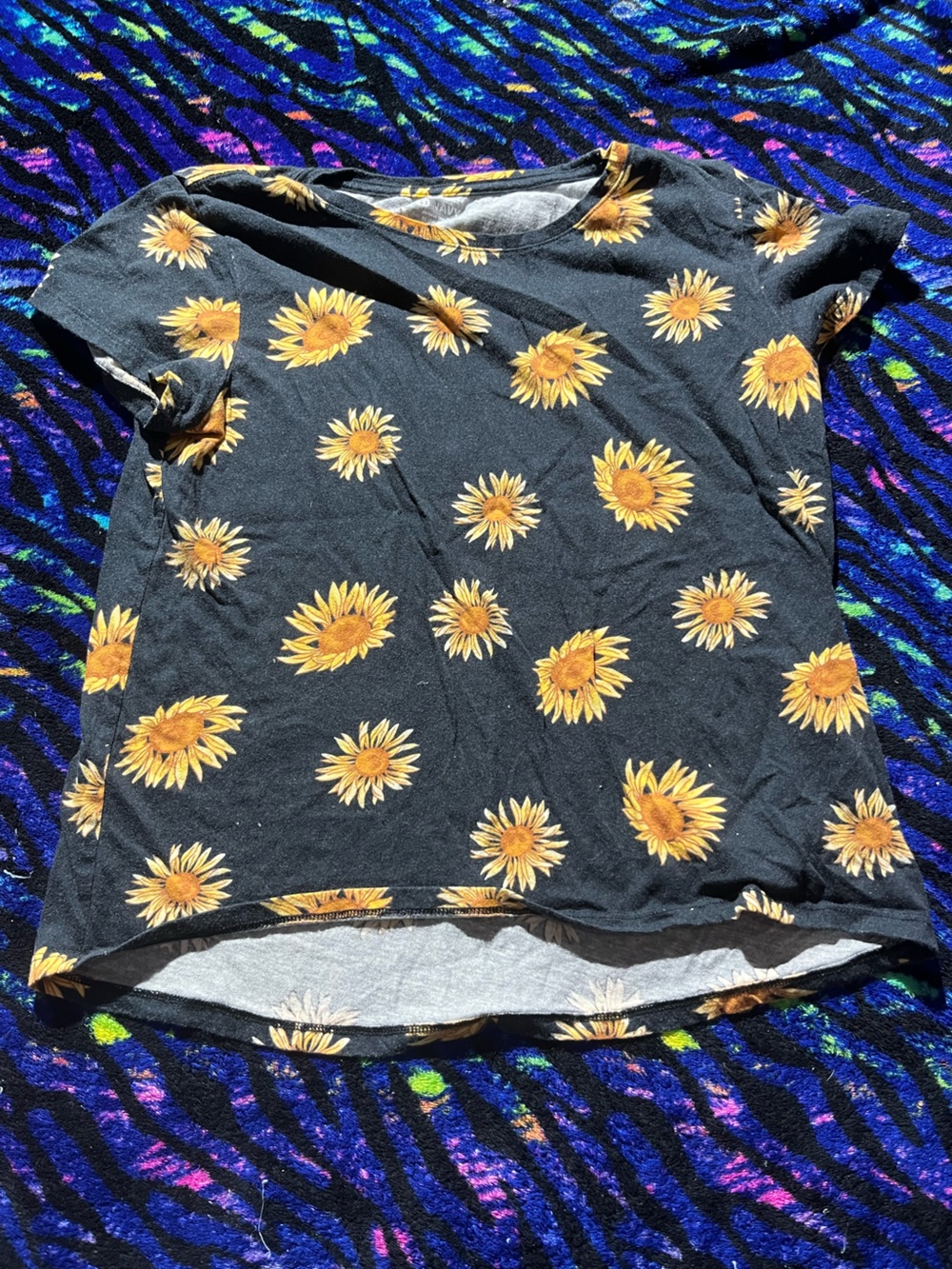 Old Navy Black Sunflower Tee with Yellow Floral Accents